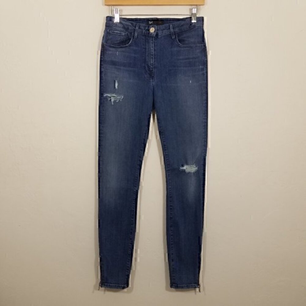 3x1 Skinny Super Stretch Jeans Blue Distressed Zipper Size 27